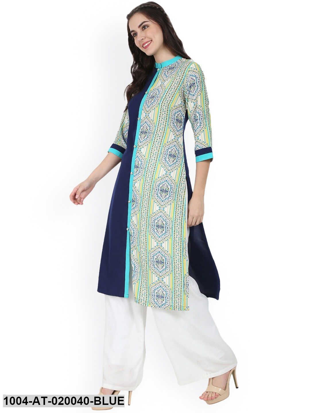 Blue Printed Straight Kurta - Image 3
