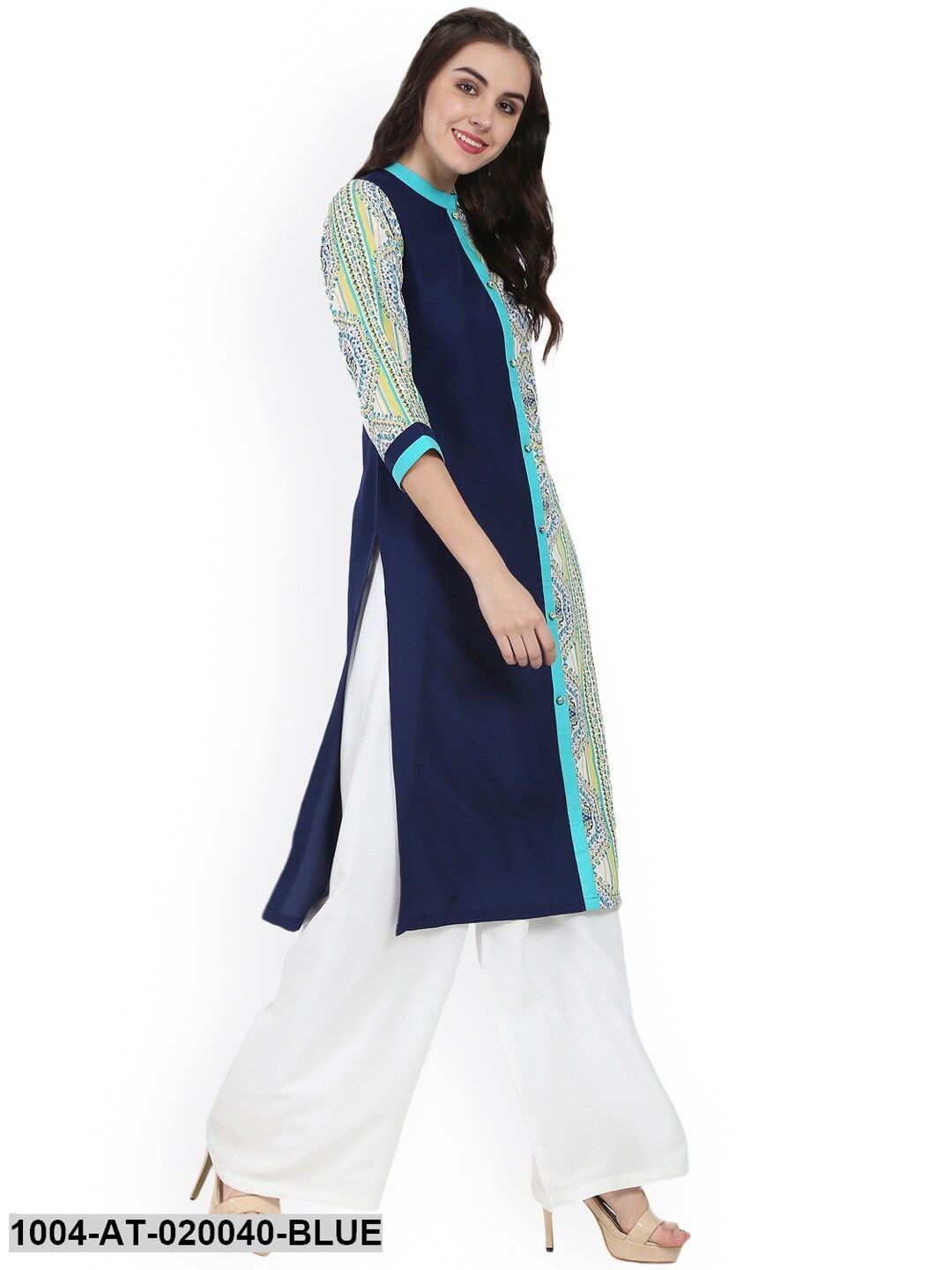 Blue Printed Straight Kurta - Image 4