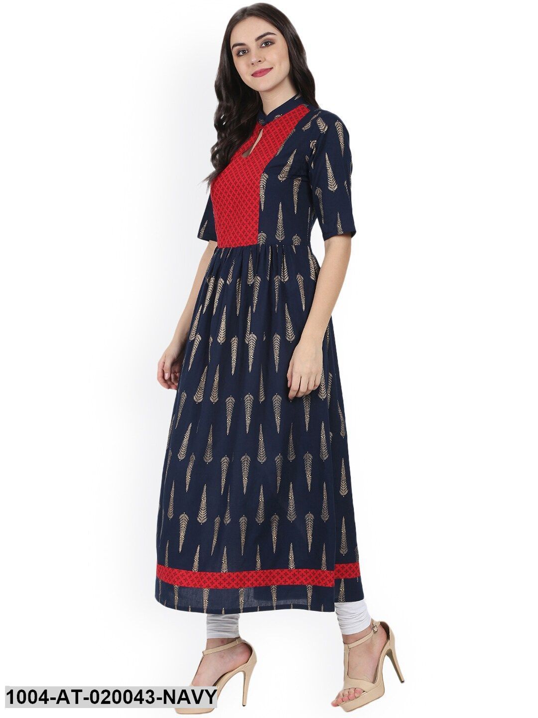 Navy Blue Printed Anarkali Kurta - Image 4