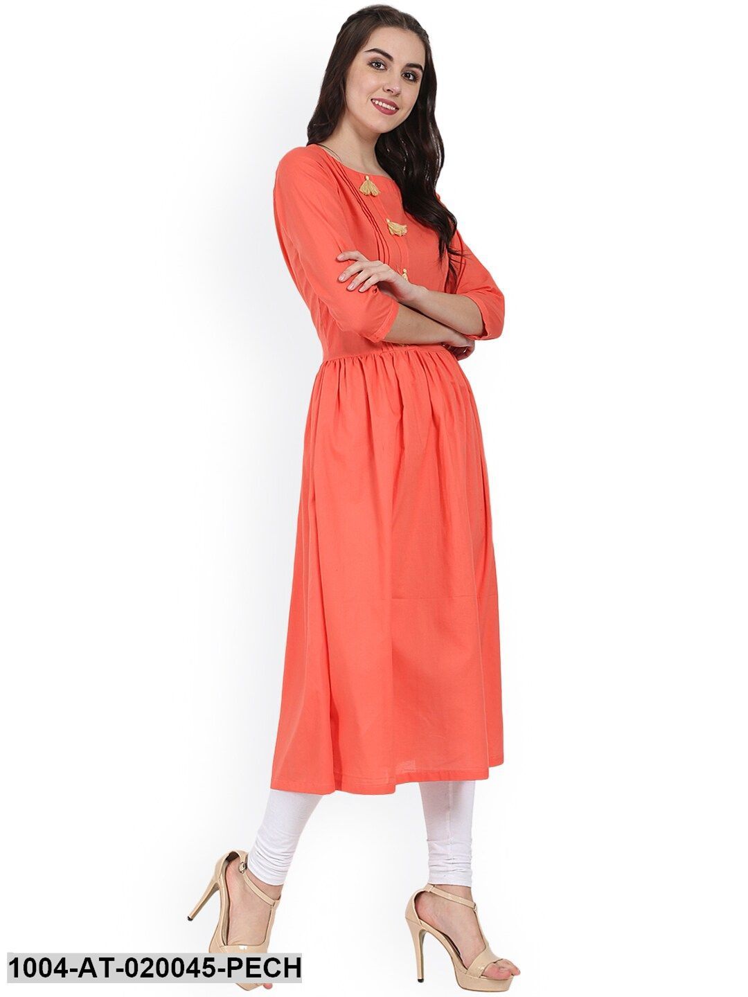 Peach-Coloured Solid A-Line Kurta - Image 3