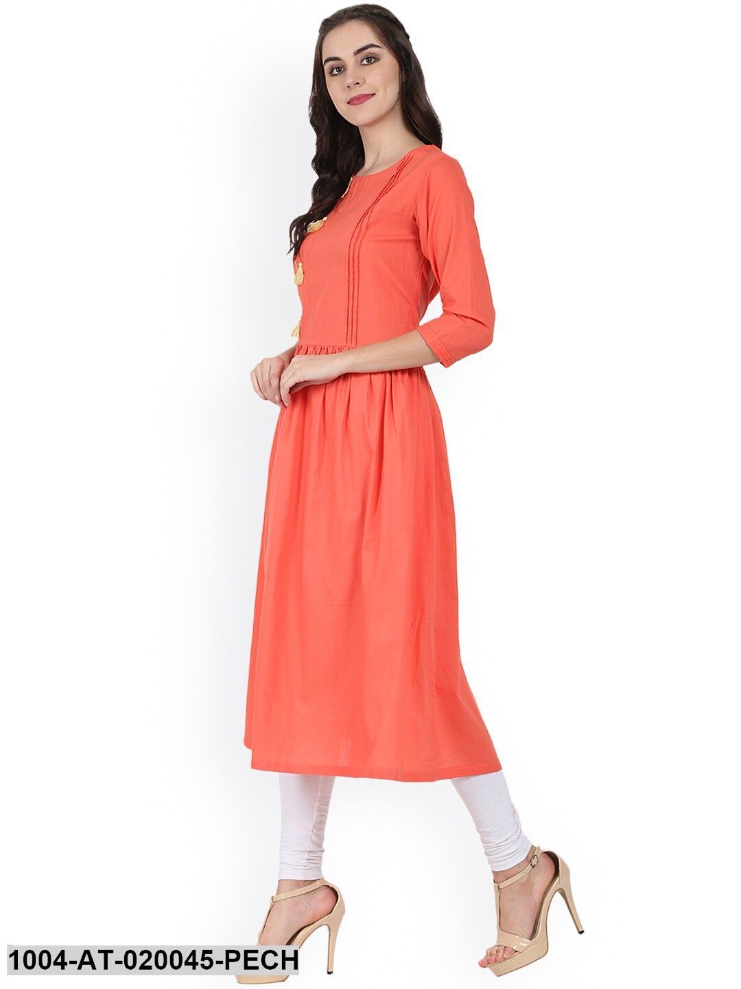 Peach-Coloured Solid A-Line Kurta - Image 4