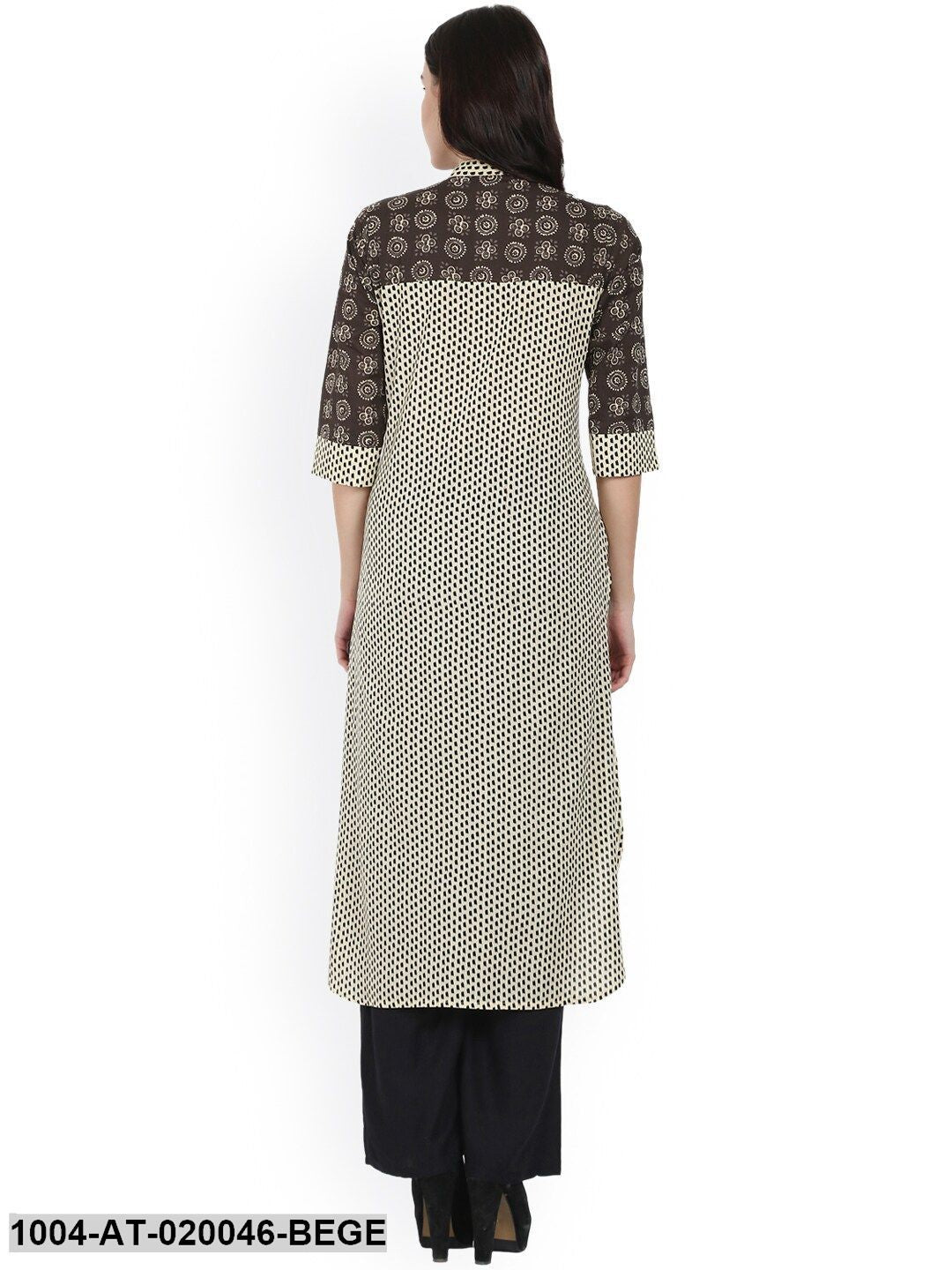 Beige Printed A-Line Kurta - Image 5