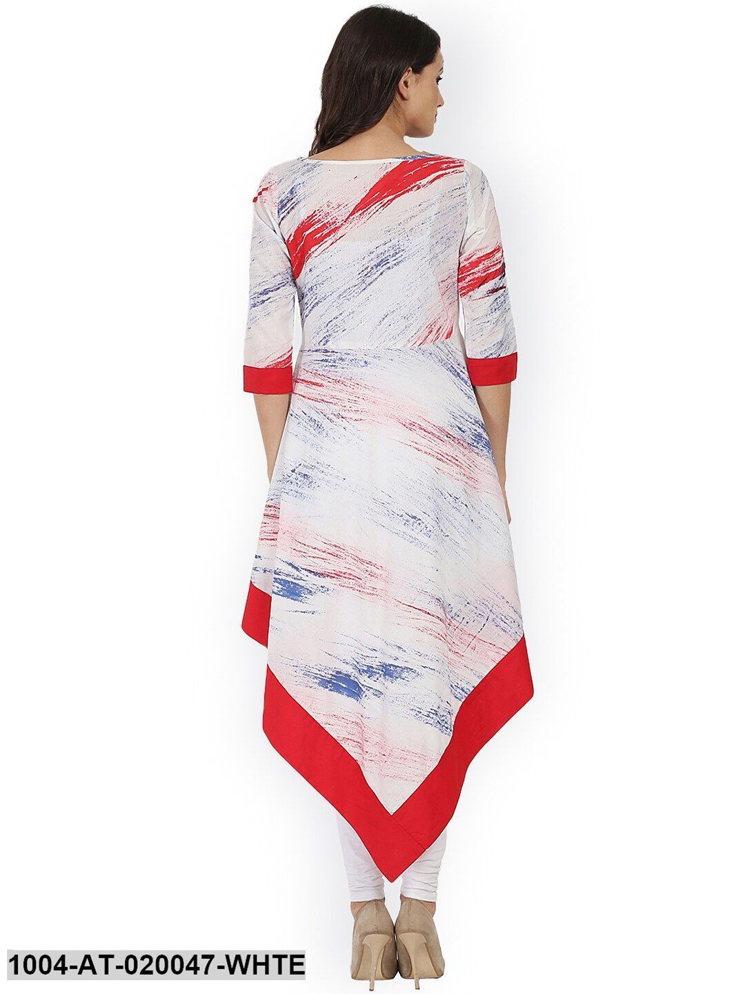 White Printed Asymmetirc A-Line Kurta - Image 5