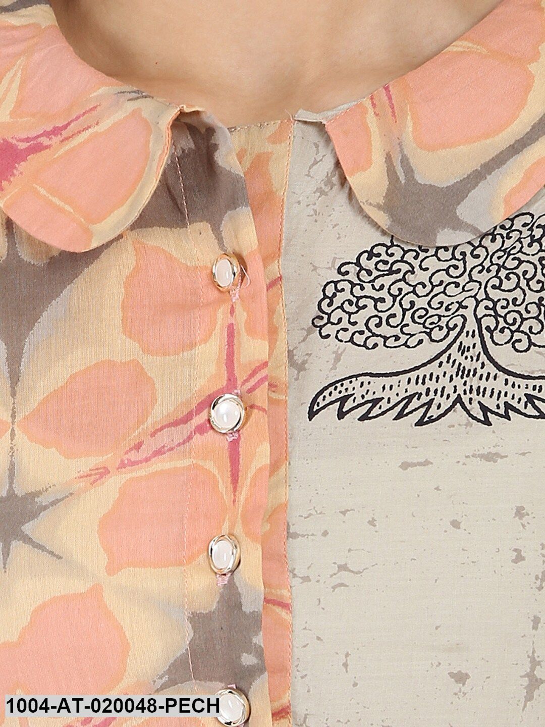 Peach-Coloured Printed Asymmetric A-Line Kurta - Image 2