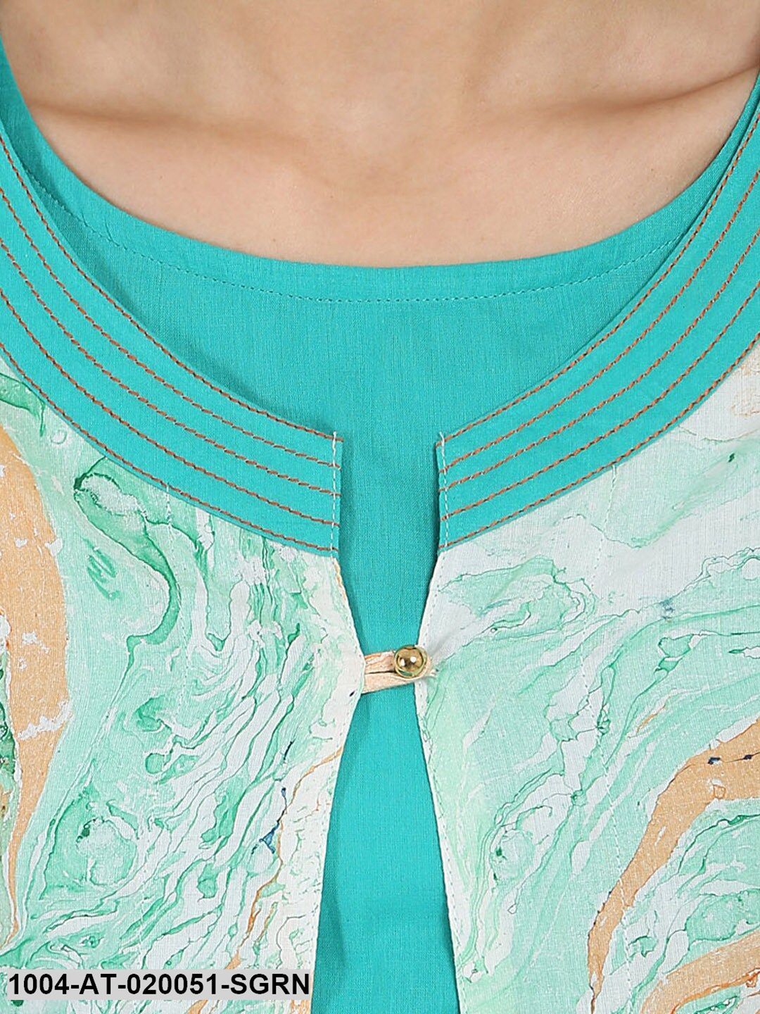 Sea Green Printed A-Line Kurta - Image 2