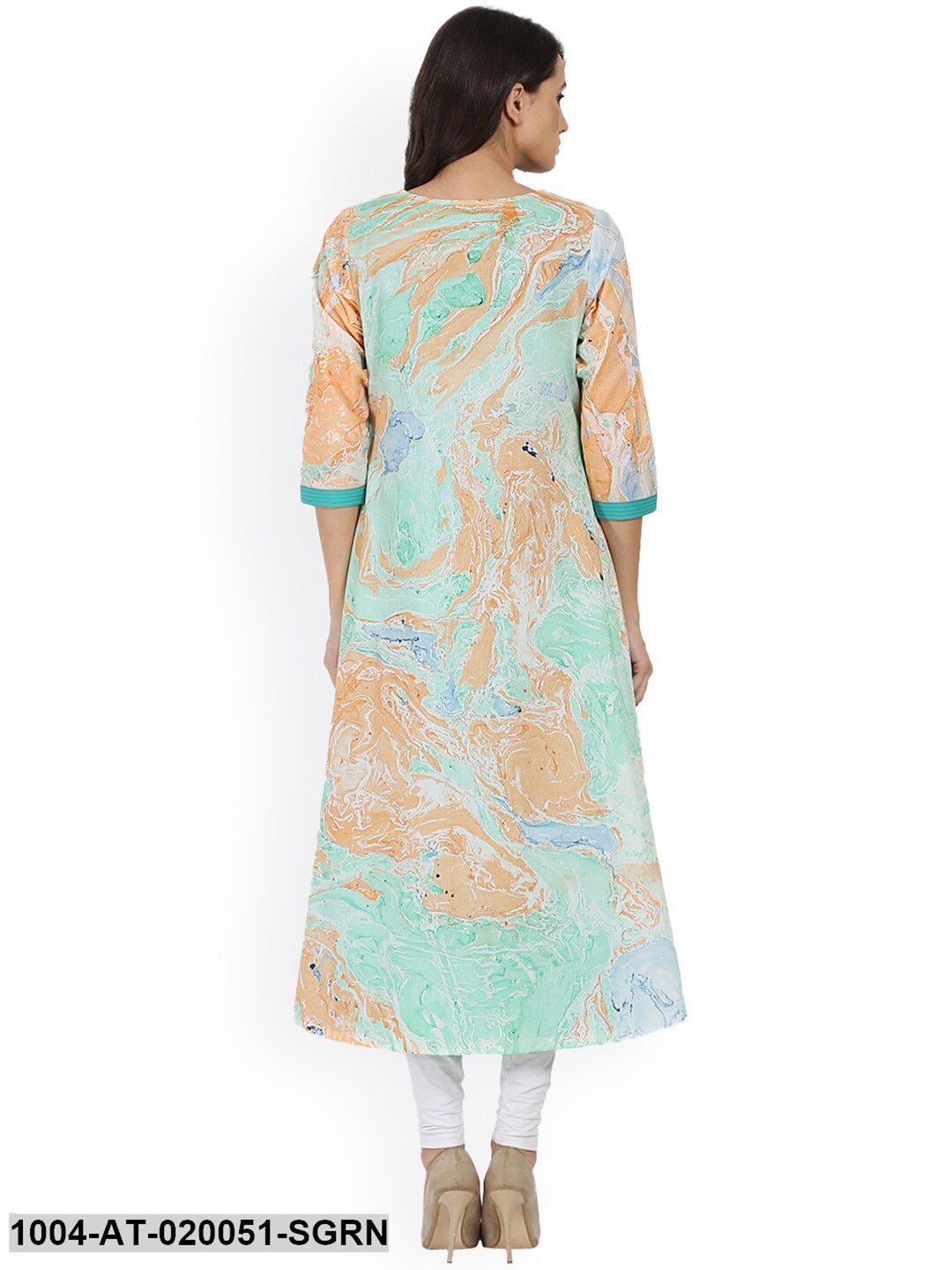 Sea Green Printed A-Line Kurta - Image 5