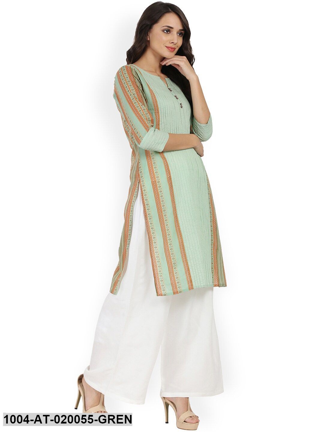 Green Printed Straight Kurta - Image 4