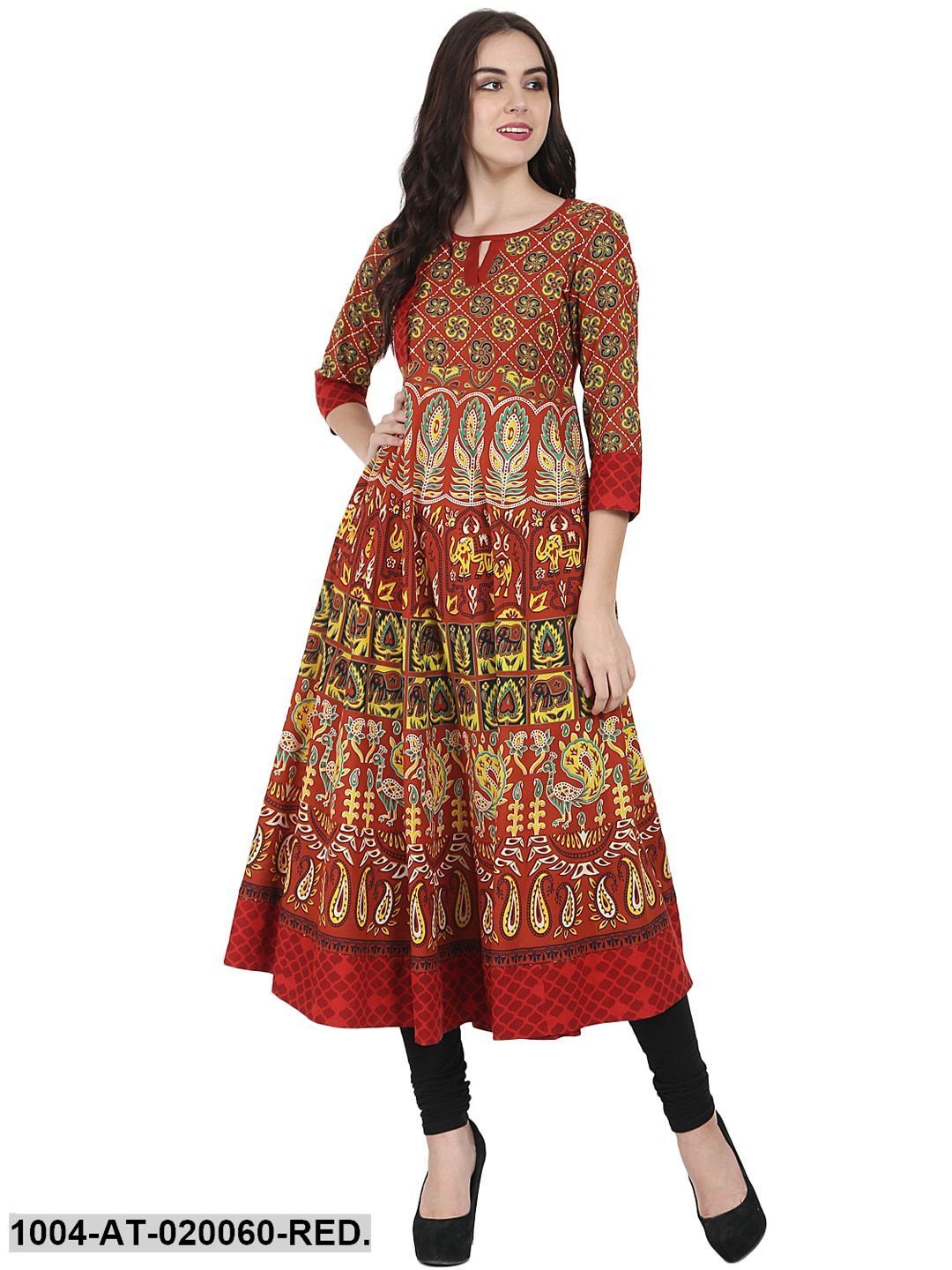Red & Yellow Printed Anarkali Kurta