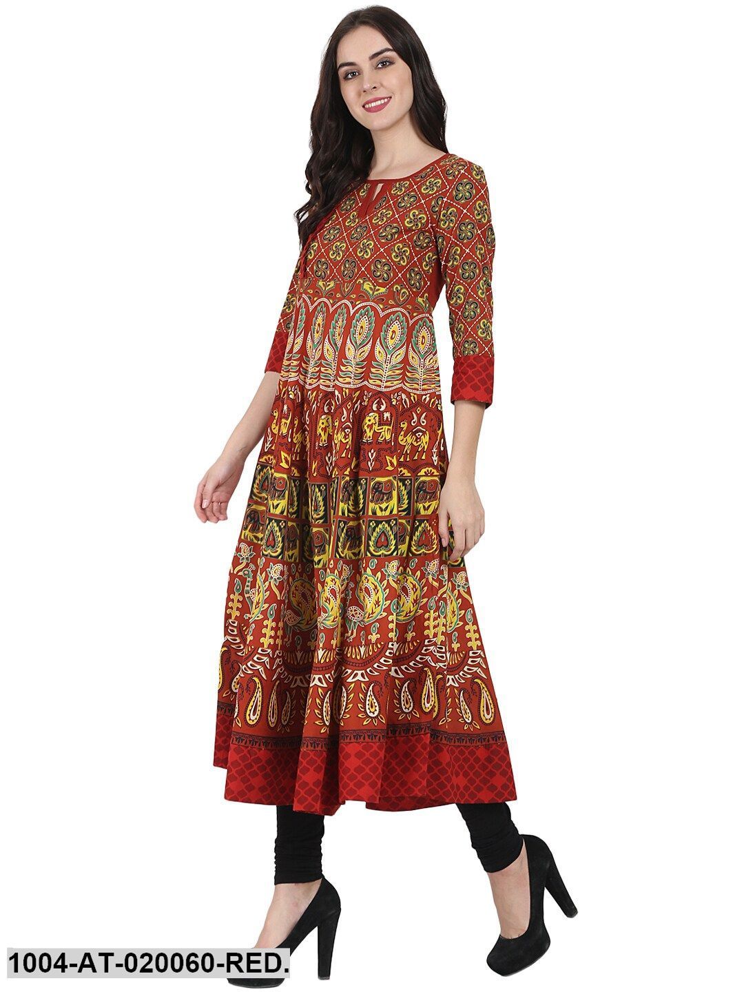 Red & Yellow Printed Anarkali Kurta - Image 3