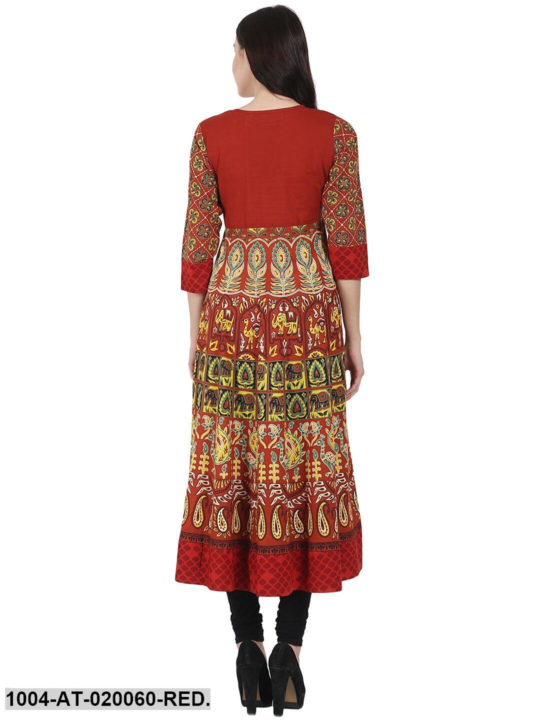 Red & Yellow Printed Anarkali Kurta - Image 4