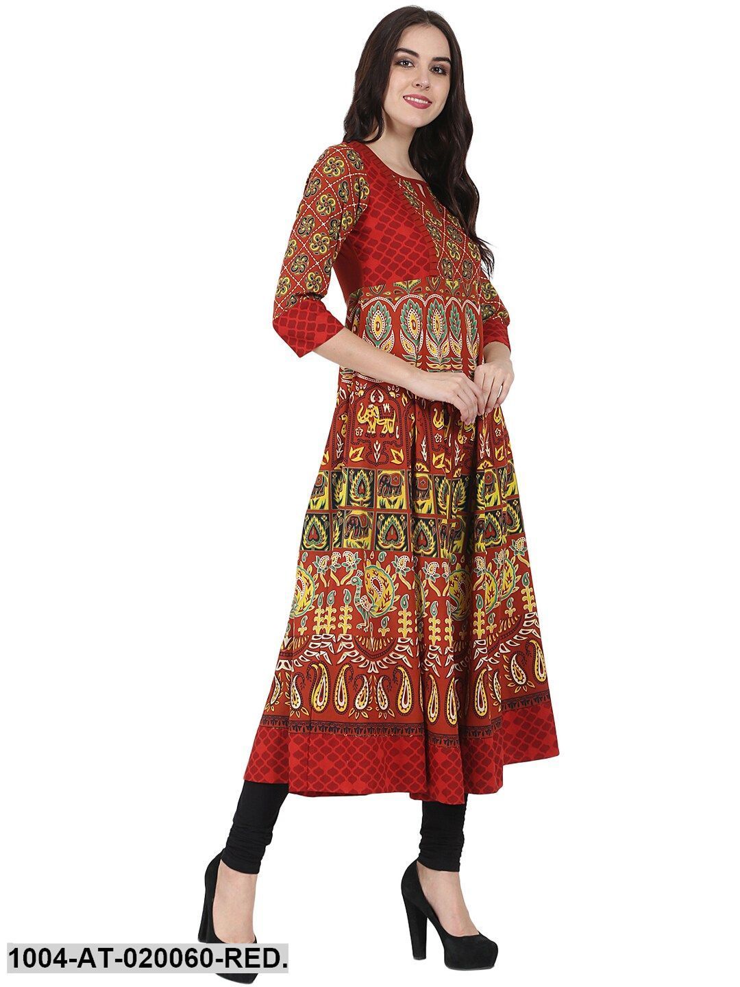 Red & Yellow Printed Anarkali Kurta - Image 5
