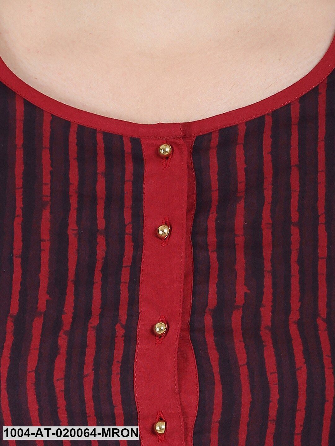 Maroon Striped A-Line Kurta - Image 2