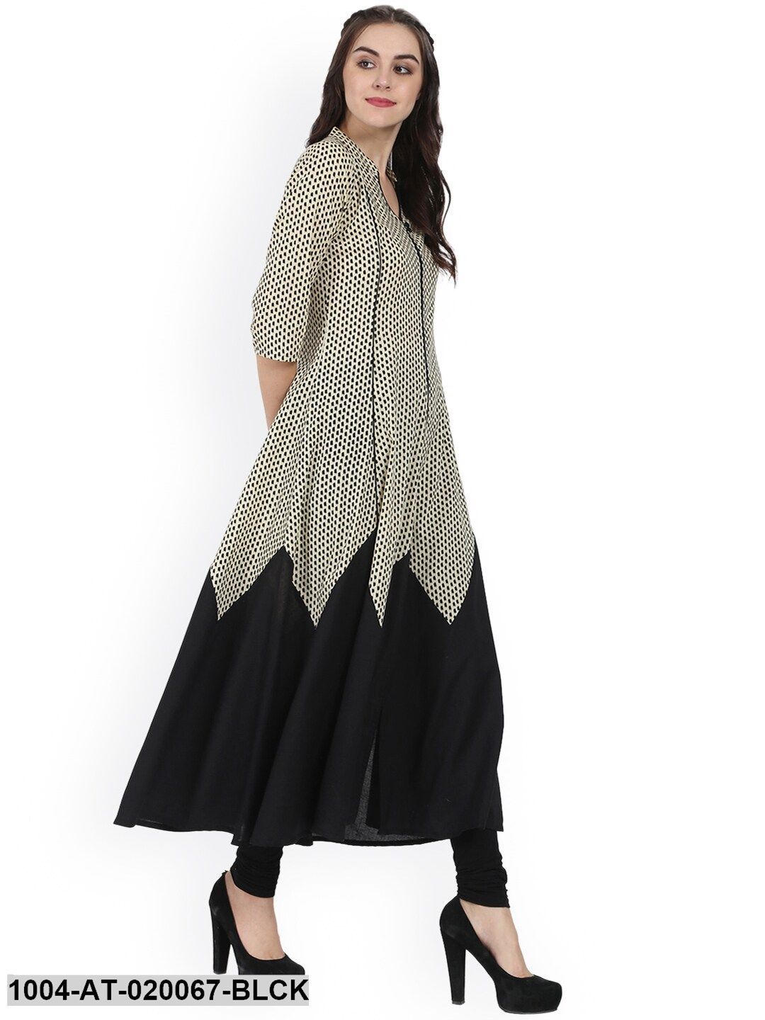 Black Printed A-Line Kurta - Image 3