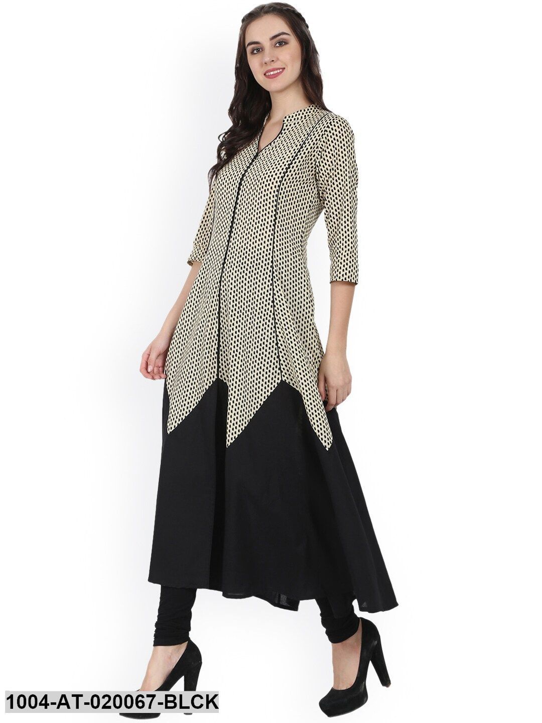 Black Printed A-Line Kurta - Image 4