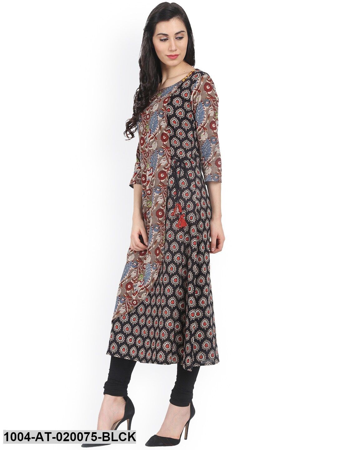 Black Printed A-Line Kurta - Image 3