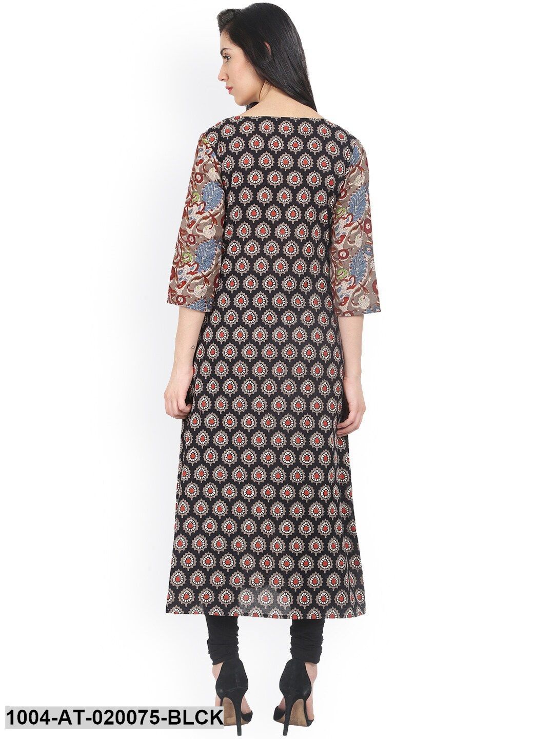Black Printed A-Line Kurta - Image 5