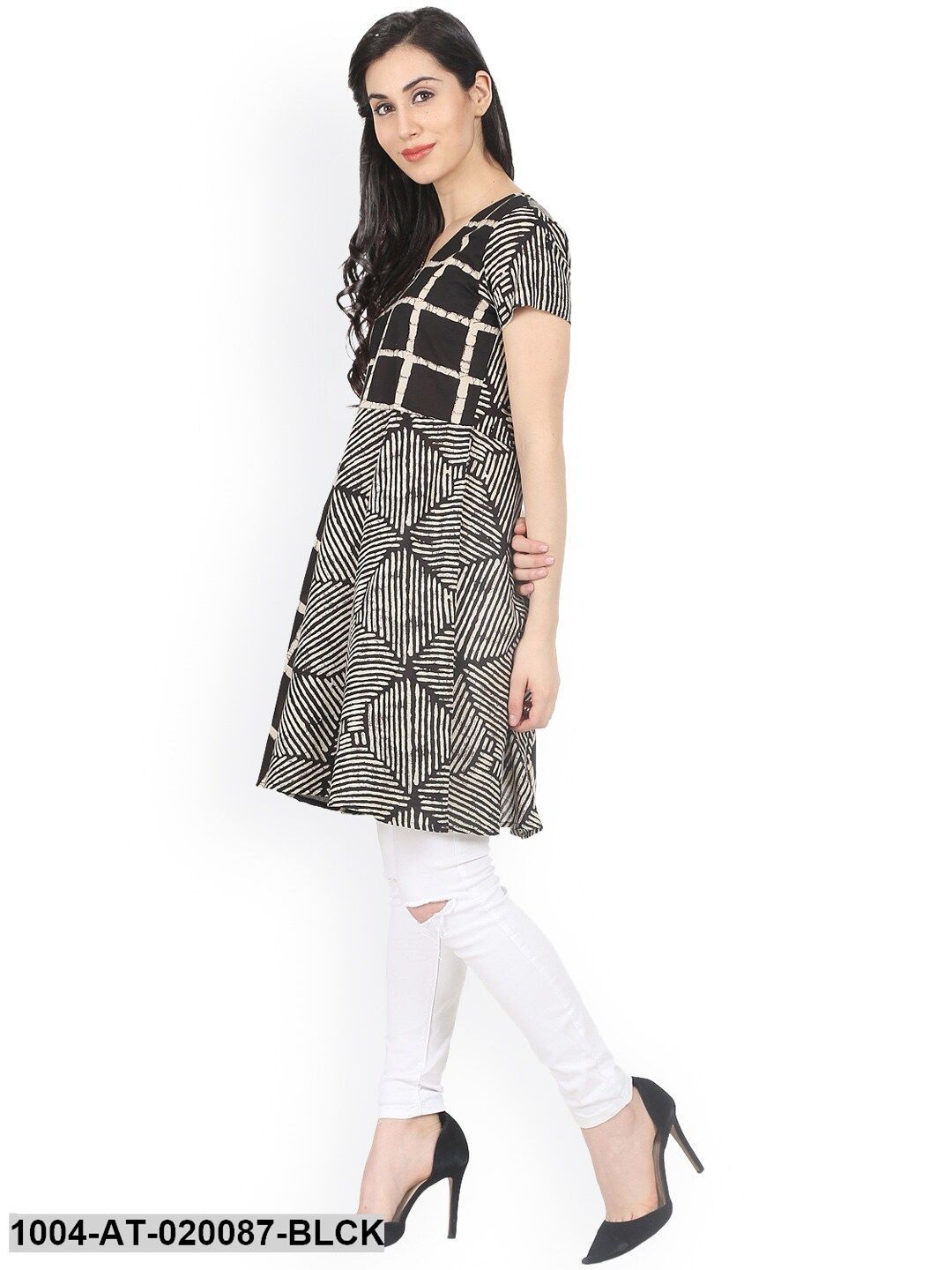 Black Printed A-Line Kurta - Image 3