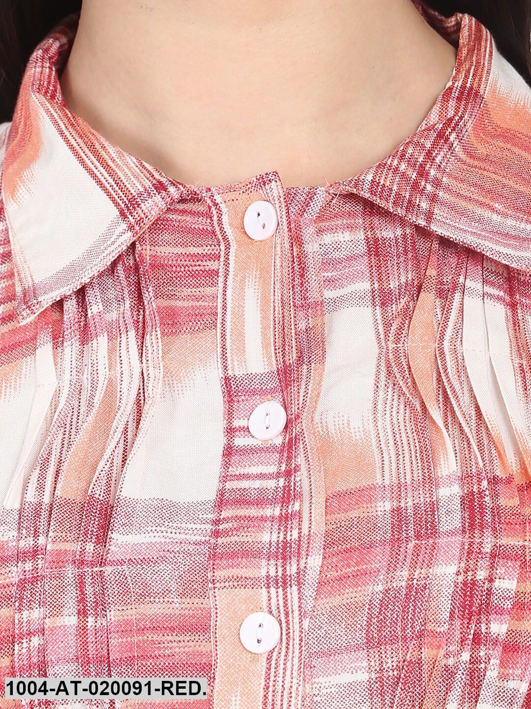 Red & White Checked A-Line Kurta - Image 2