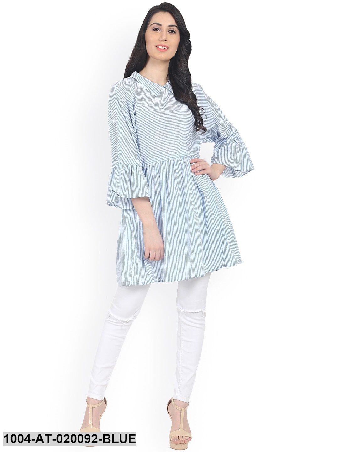 Blue Striped Anarkali Kurta - Image 4