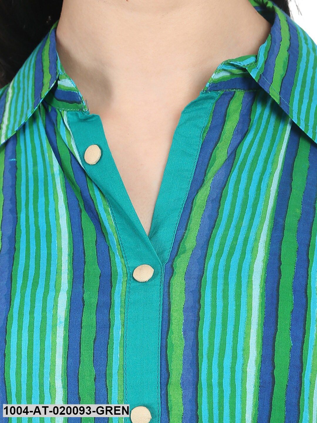 Green Striped Anarkali Kurta - Image 2