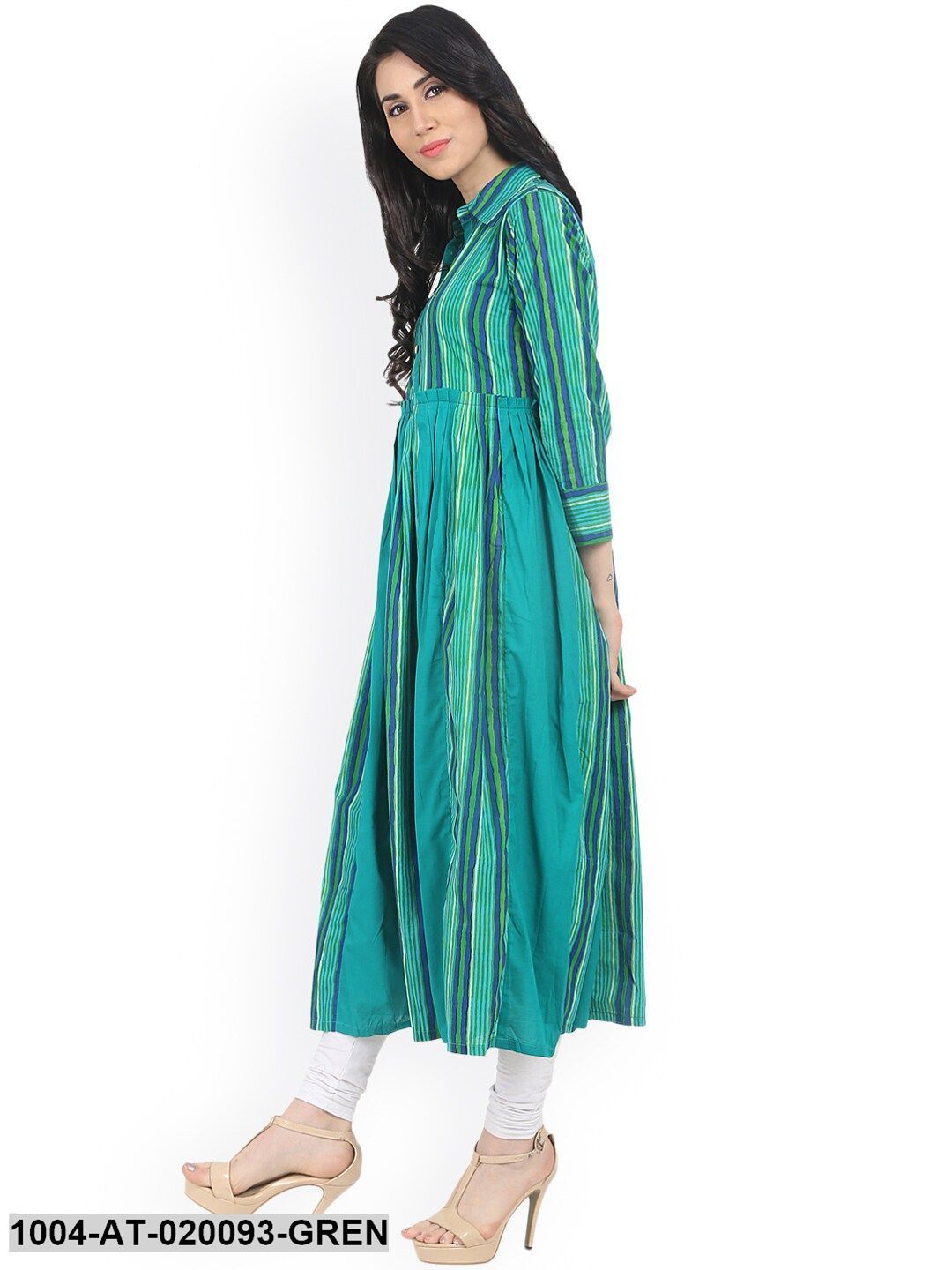 Green Striped Anarkali Kurta - Image 3