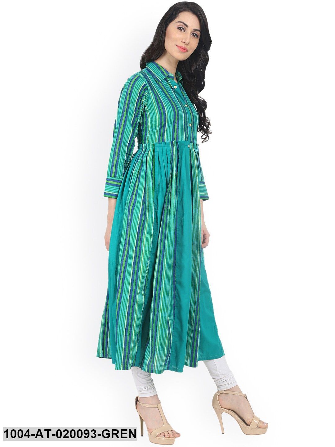 Green Striped Anarkali Kurta - Image 4