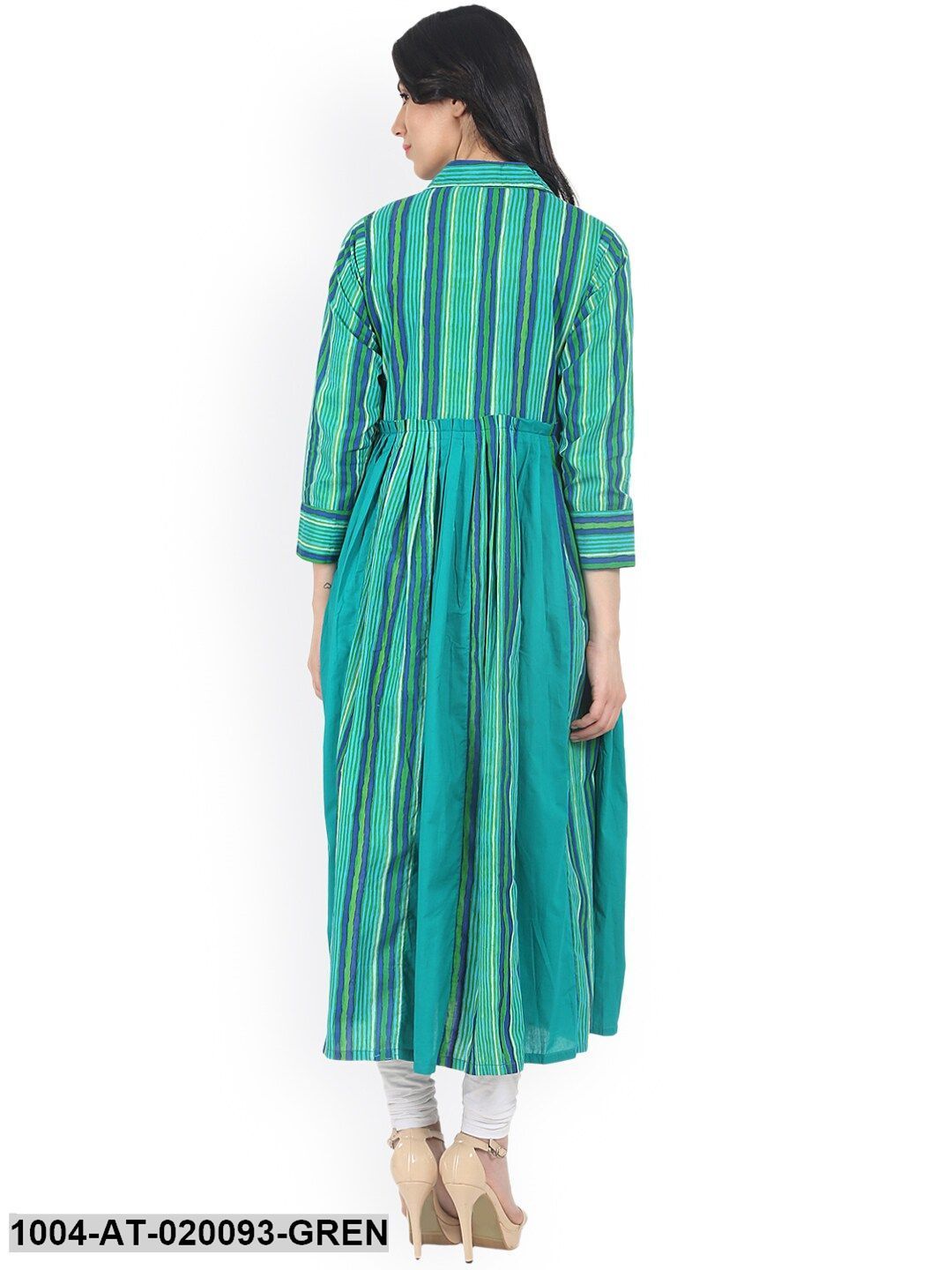 Green Striped Anarkali Kurta - Image 5