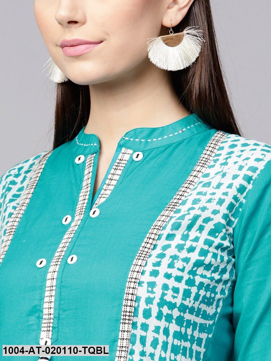 Turquoise Blue Printed Tiered Anarkali Kurta - Image 2