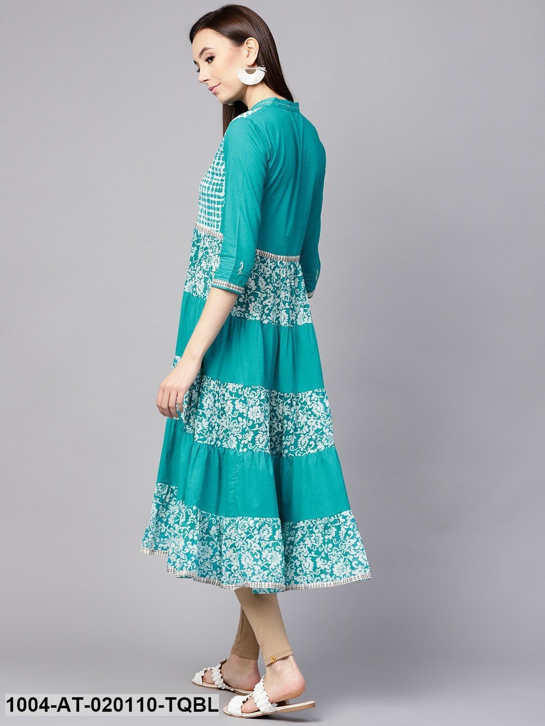 Turquoise Blue Printed Tiered Anarkali Kurta - Image 5