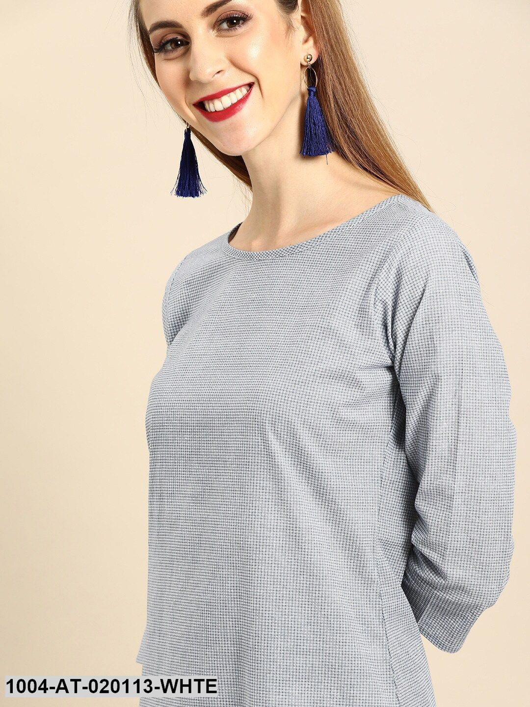 White & Blue Printed Straight Kurta - Image 3