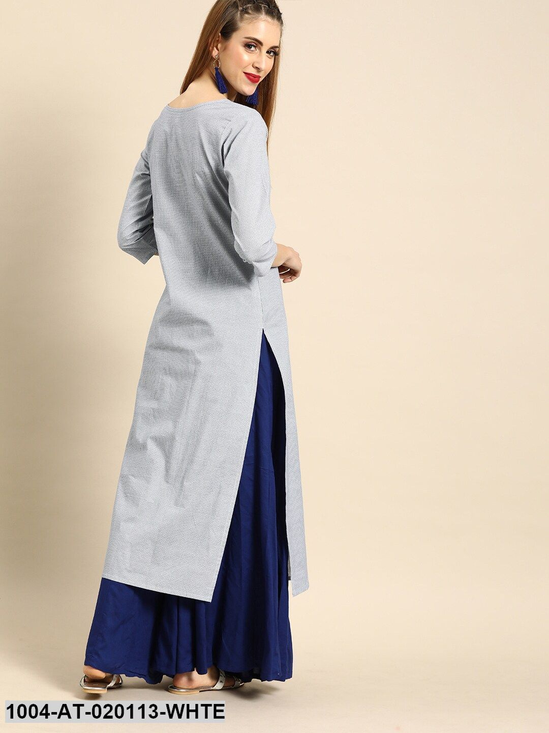 White & Blue Printed Straight Kurta - Image 4