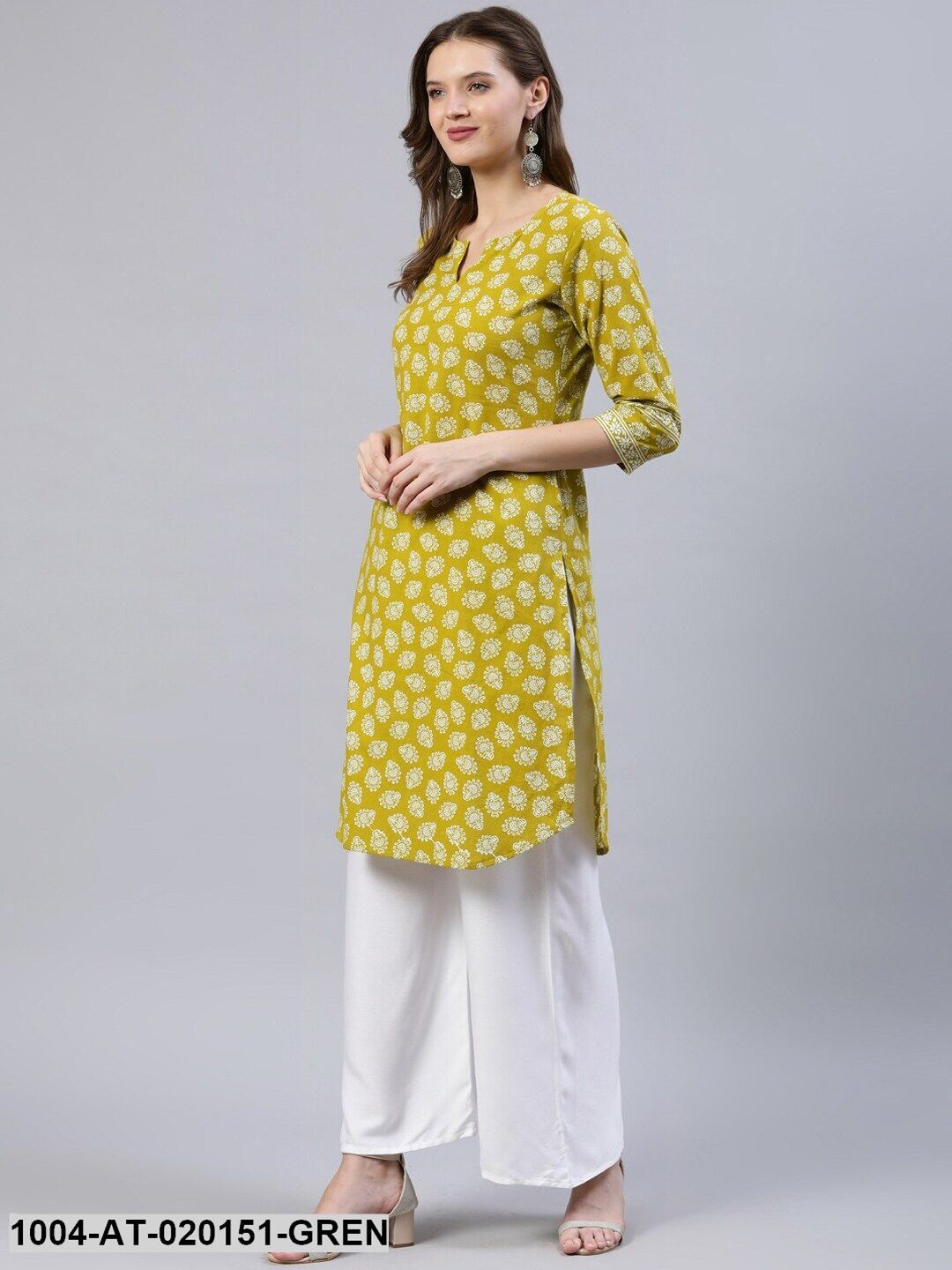 Green & White Ethnic Motifs Printed Kurta - Image 5