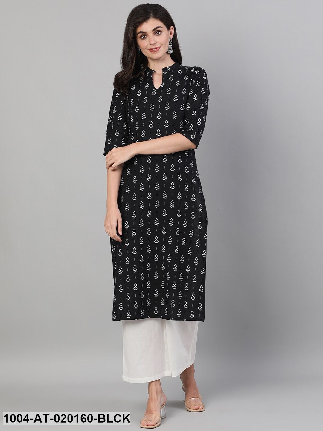 Black White Geometric Printed Kurta - Image 4