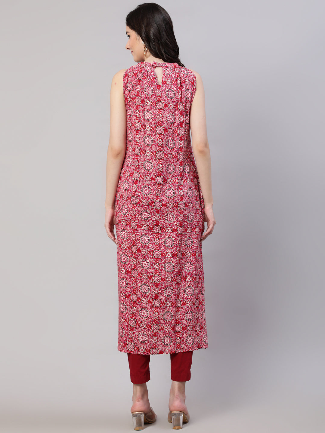 Pink Printed Halter Neck Straight Kurta - Image 3