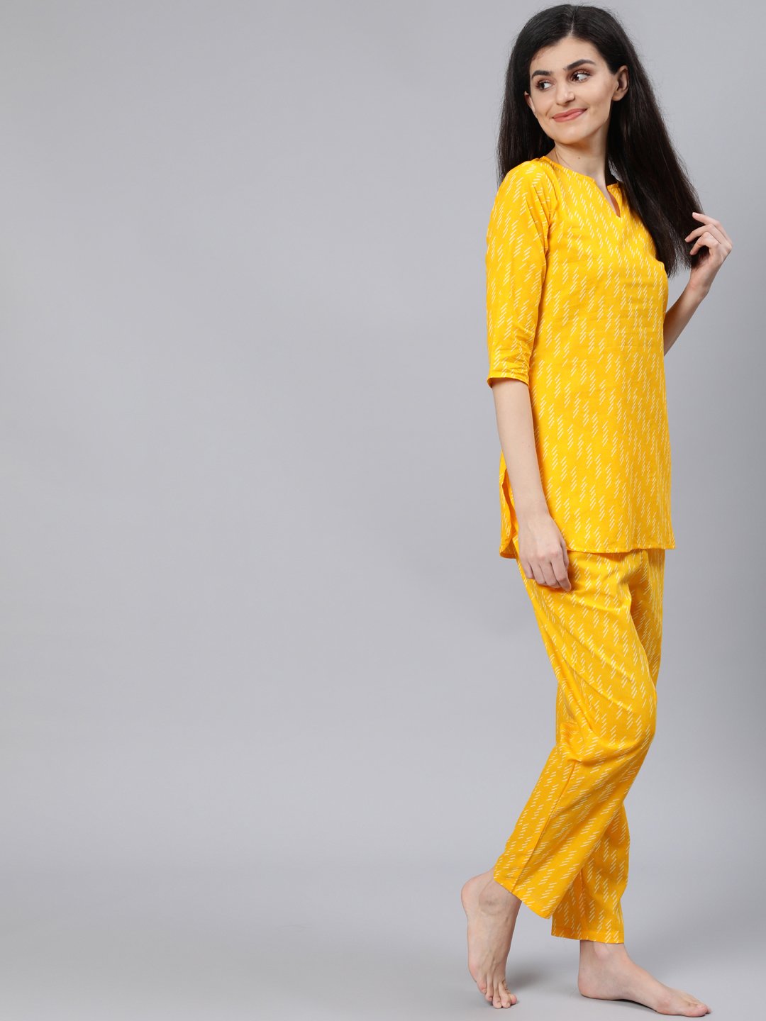 Women Yellow Printed Night Suit - Image 6