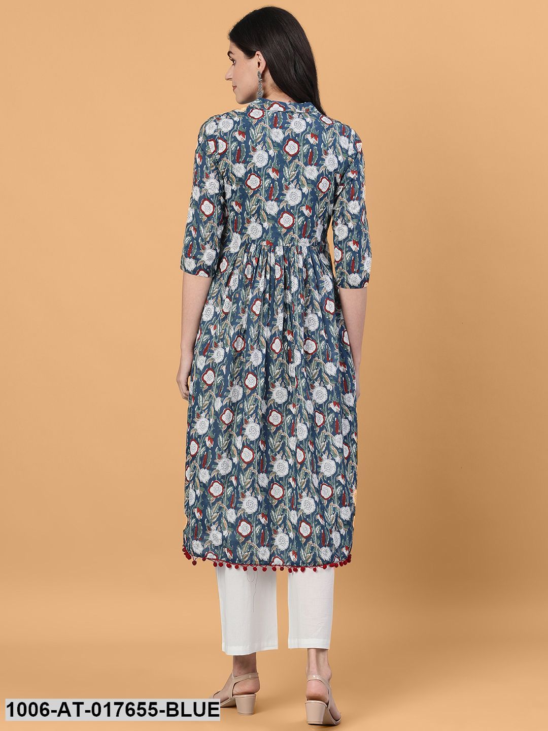 Printed Flared Calf Length 3/4 Sleeve Shirt Collar Neck Cotton Kurta - Image 5