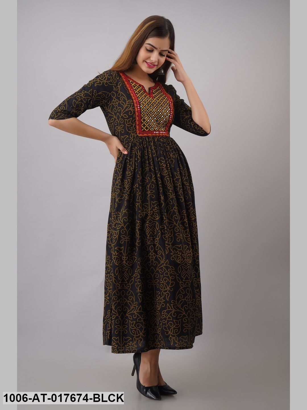 Cotton Embroidered And Printed A-Line Kurta - Image 2