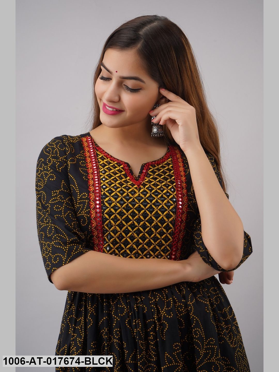 Cotton Embroidered And Printed A-Line Kurta - Image 4