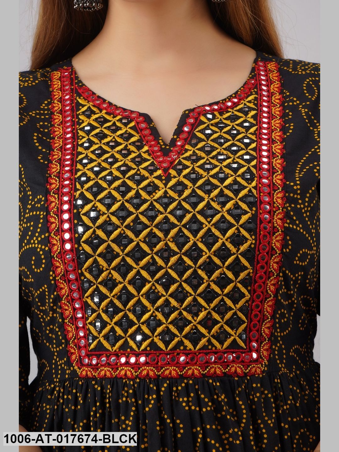 Cotton Embroidered And Printed A-Line Kurta - Image 5