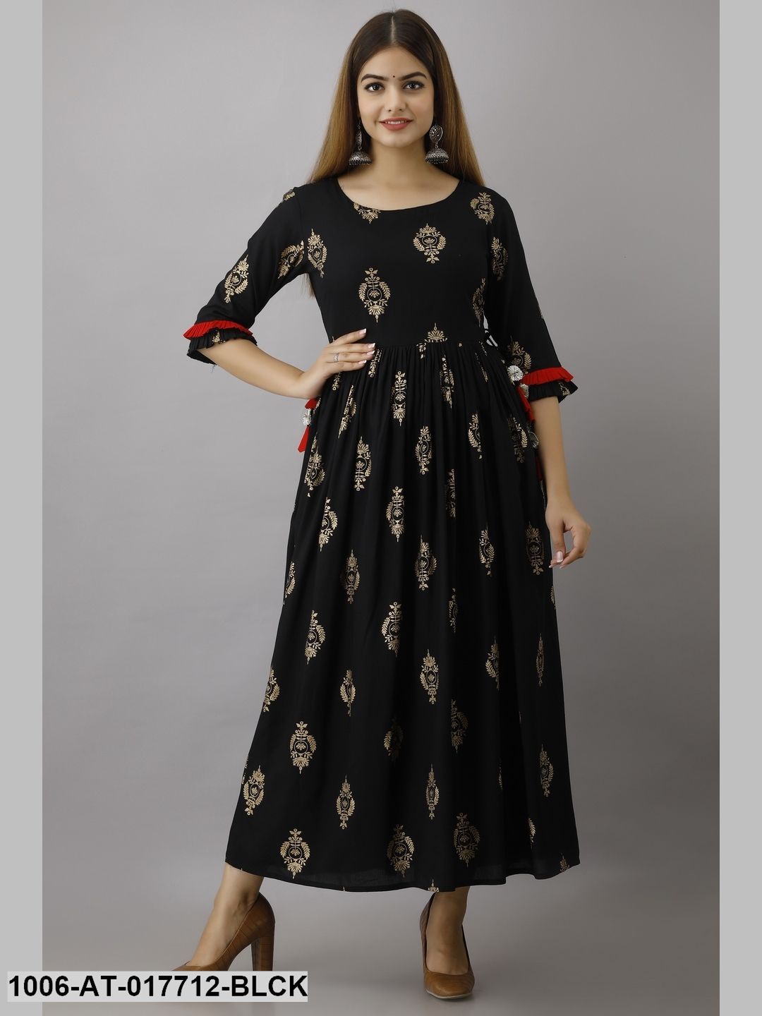 Gold Printed A-Line Kurta - Image 2