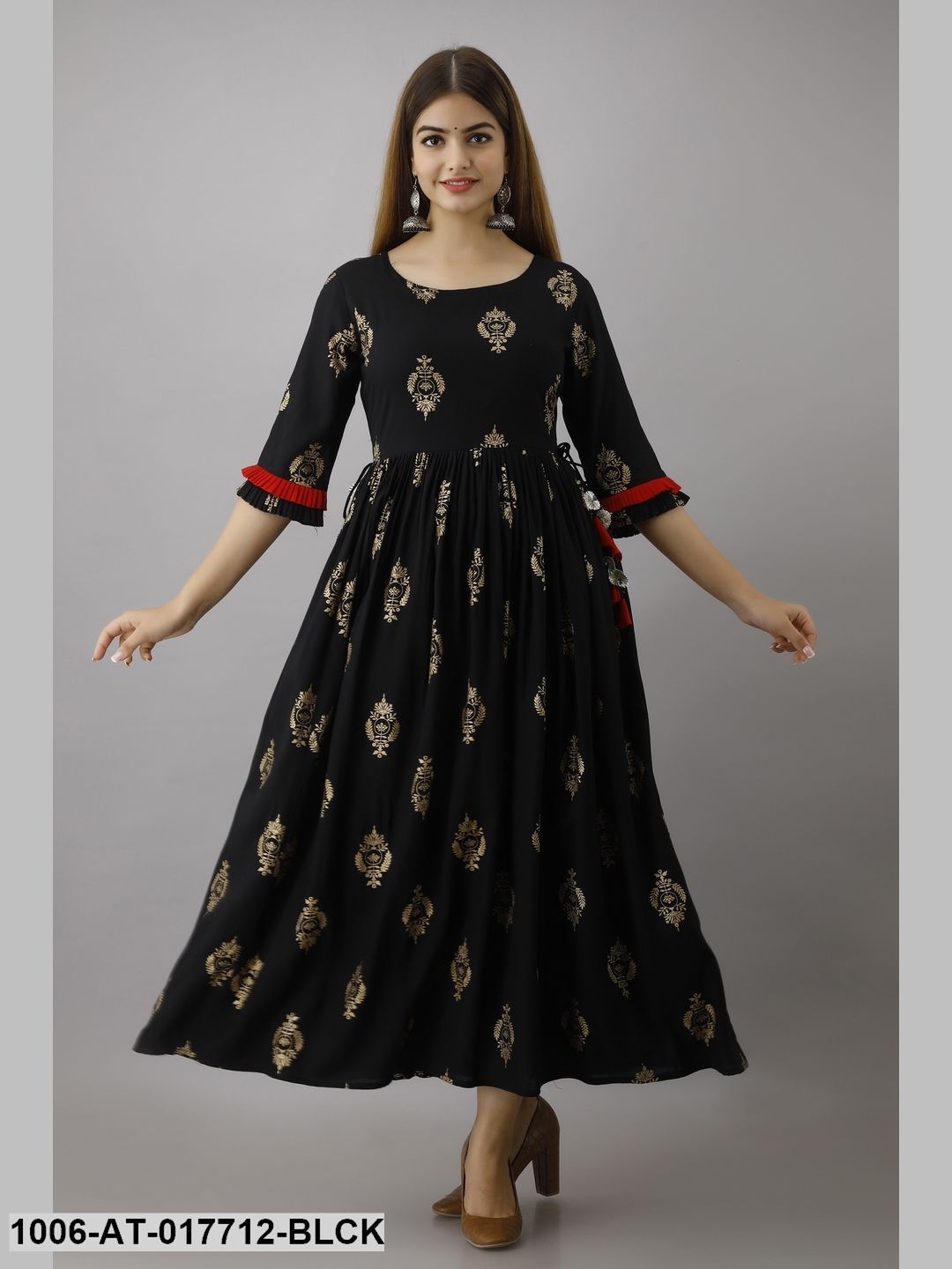 Gold Printed A-Line Kurta - Image 3