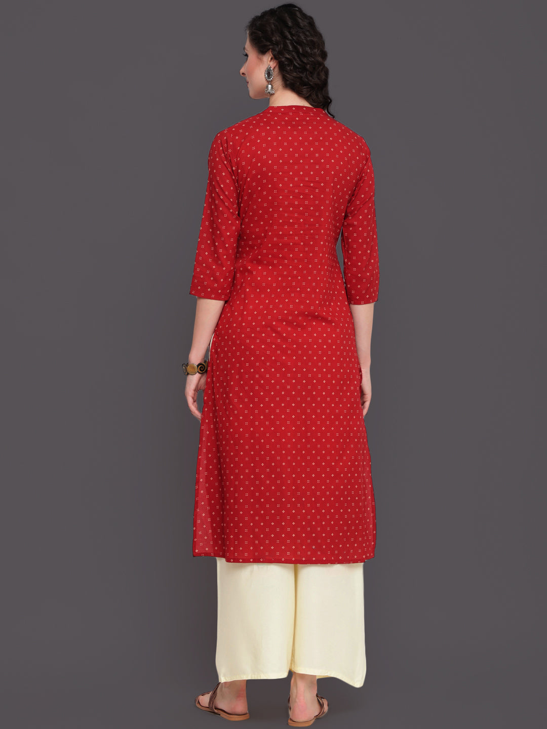 Printed Straight Calf Length 3/4 Sleeves Collor Neck Cotton Kurta - Image 4
