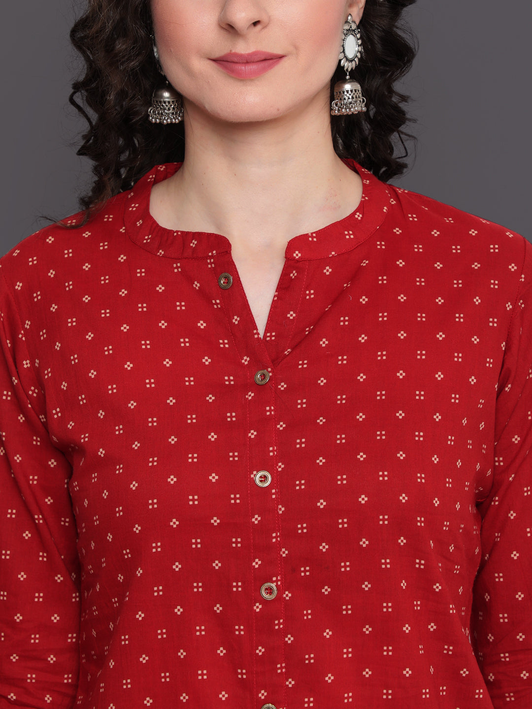 Printed Straight Calf Length 3/4 Sleeves Collor Neck Cotton Kurta - Image 5