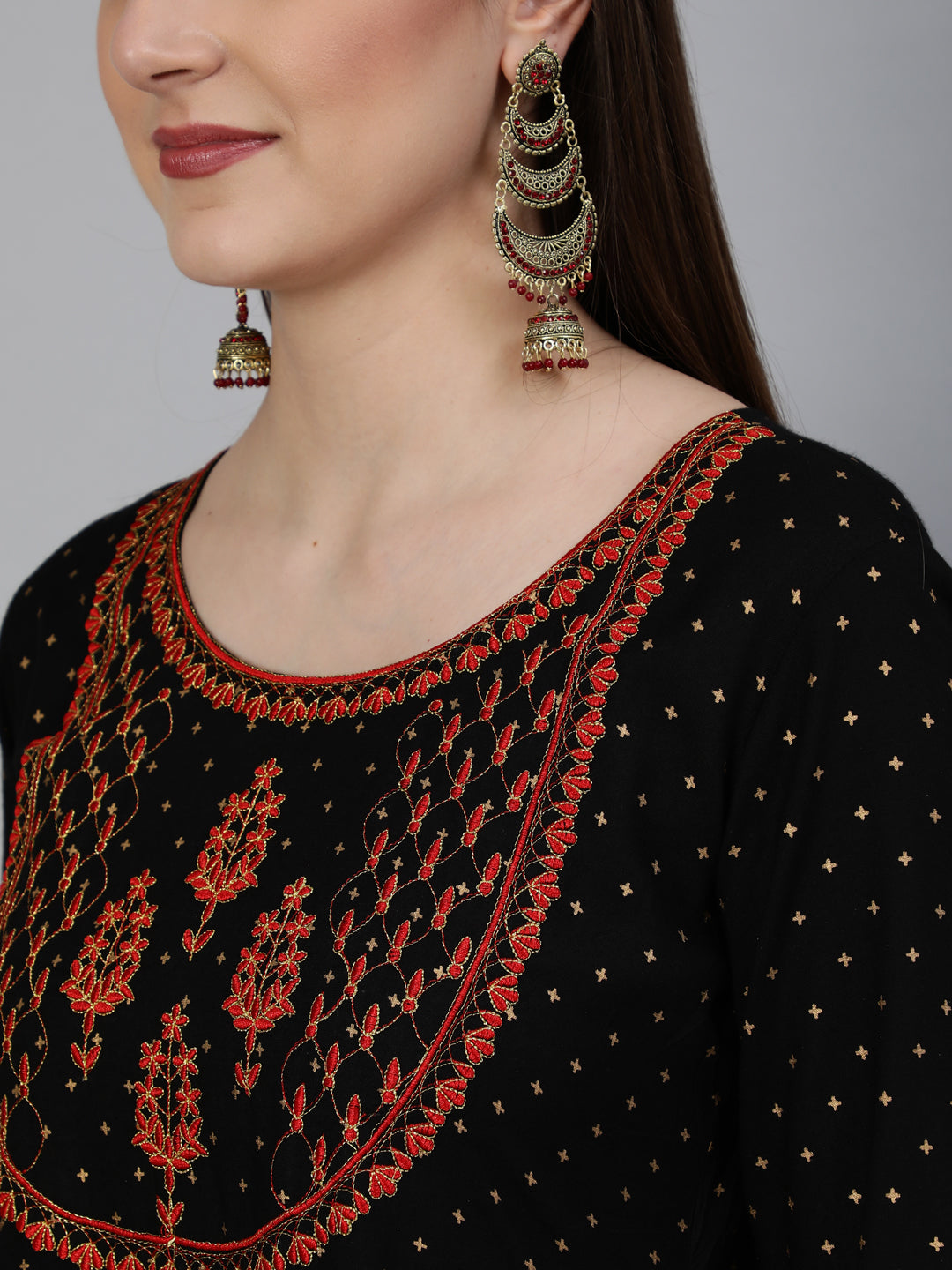 Rayon Foil Printed Flared 3/4 Sleeve Round Neck Ankle Length Kurta - Image 5