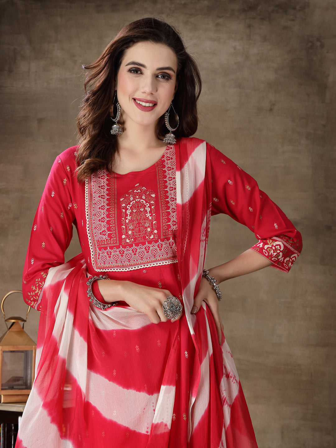 Printed Rayon Anarkali Kurta With Dupatta - Image 2