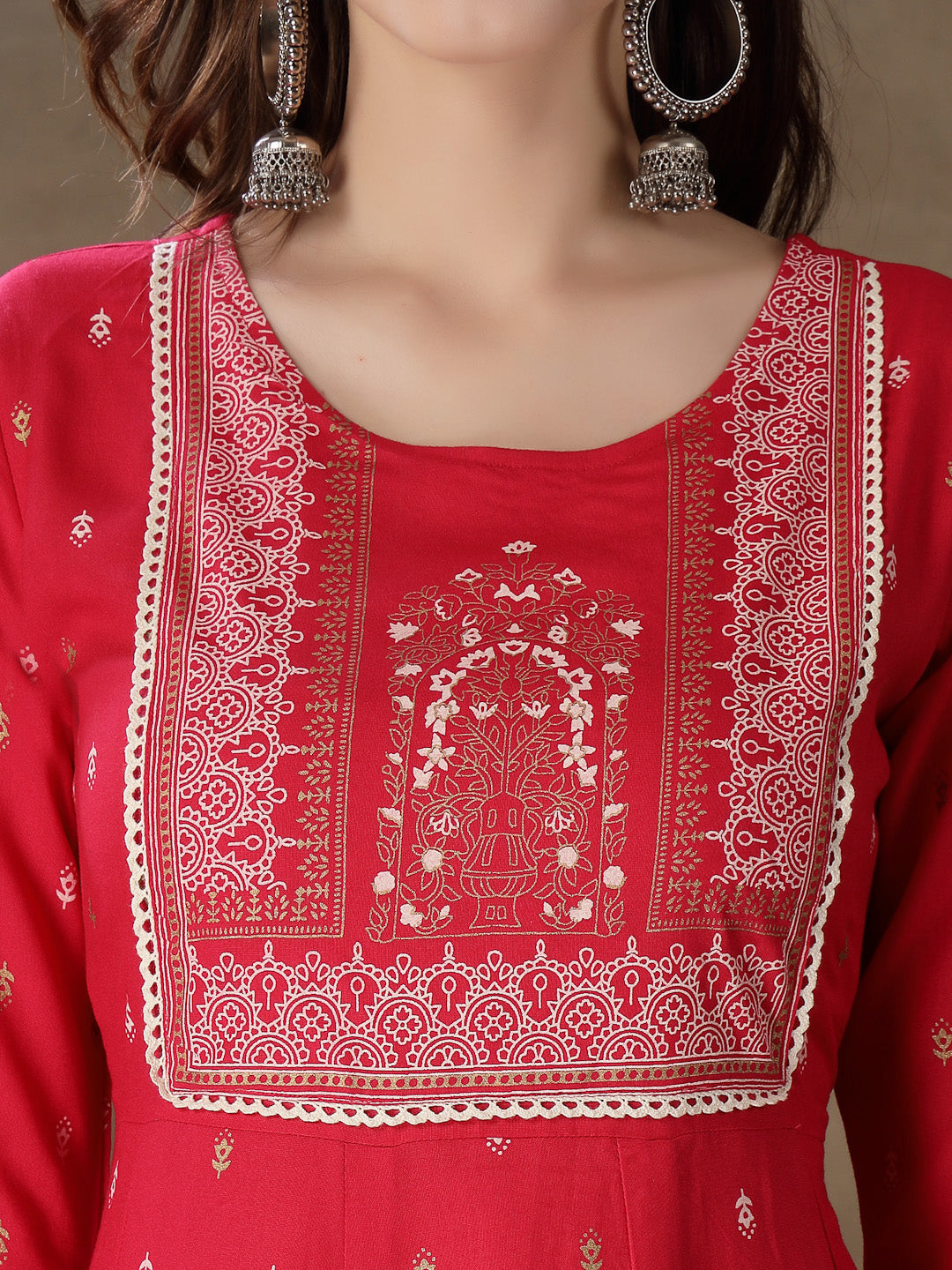Printed Rayon Anarkali Kurta With Dupatta - Image 5
