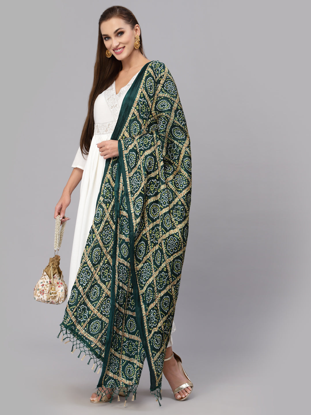 Bandhani Print Silk Blend Dupatta - Image 3