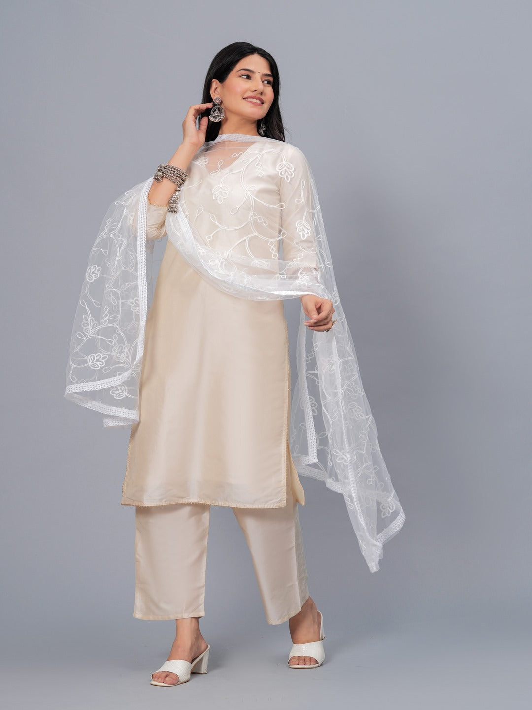Embroidered Net Drawer Dupatta - Image 2