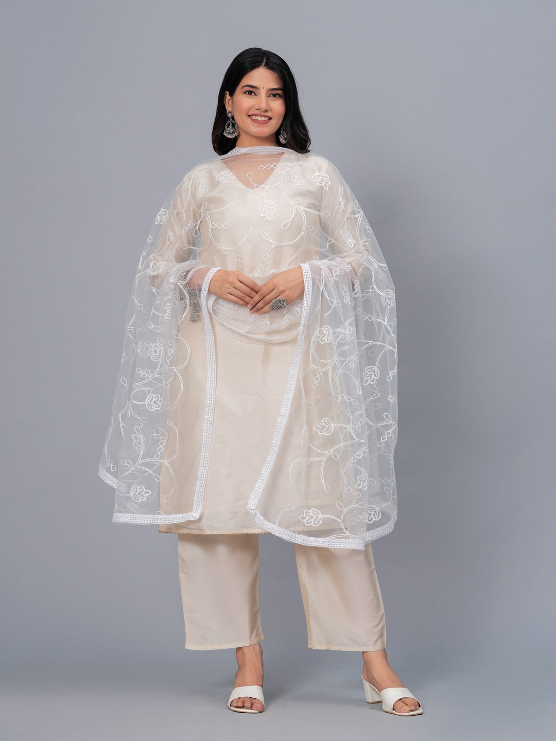 Embroidered Net Drawer Dupatta - Image 3