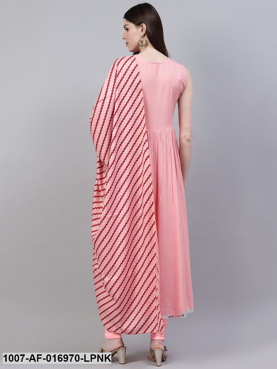 Solid Rayon Flared Kurta Dupatta Set (Light Pink) - Image 2